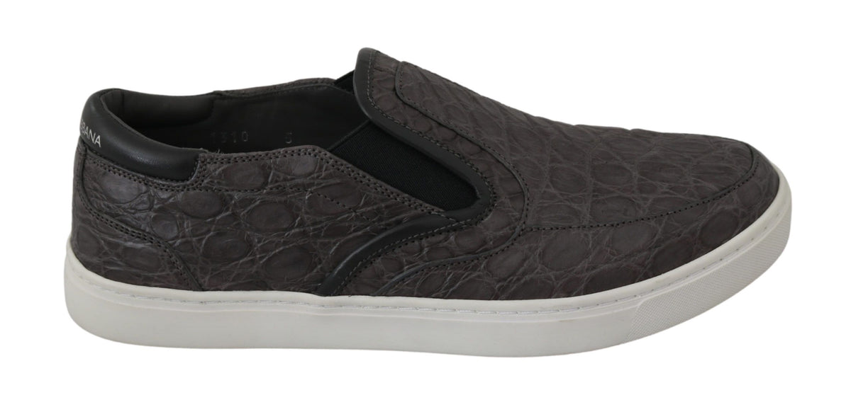 New Dolce & Gabbana Gray Leather Flat Caiman Mens Loafers Shoes