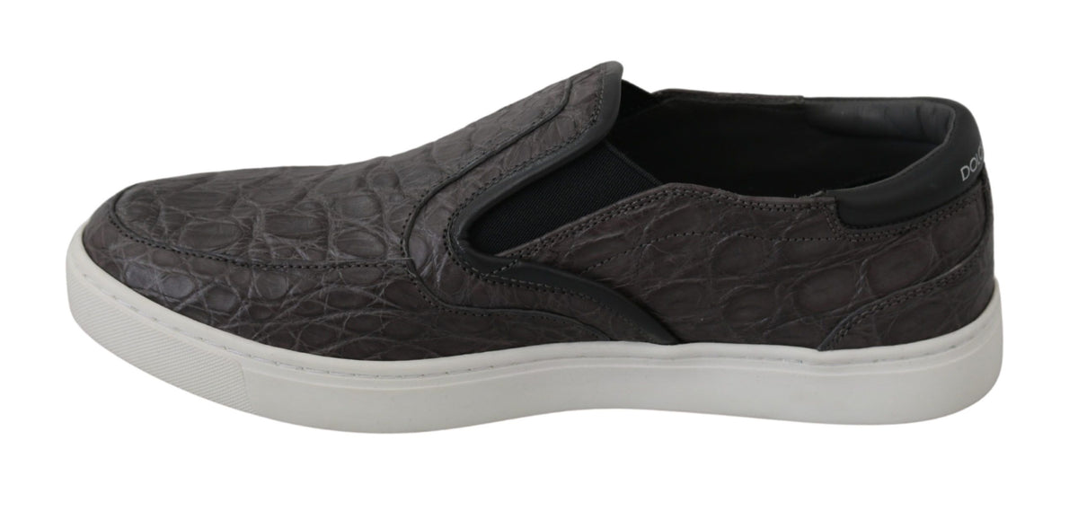 New Dolce & Gabbana Gray Leather Flat Caiman Mens Loafers Shoes