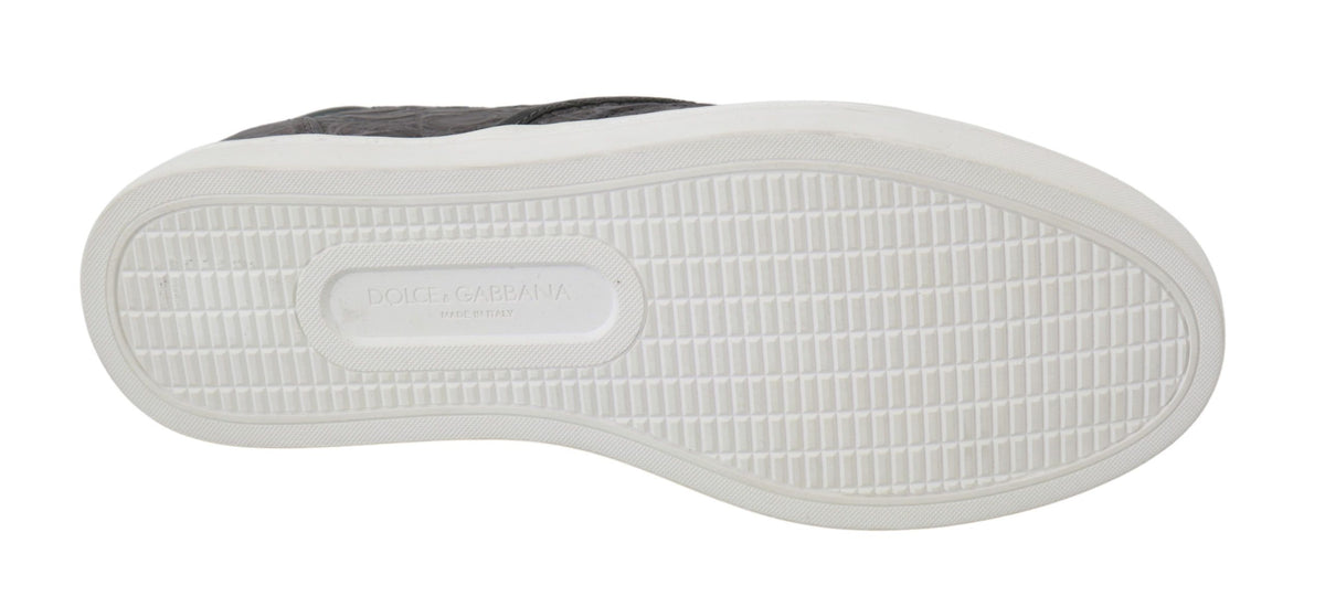New Dolce & Gabbana Gray Leather Flat Caiman Mens Loafers Shoes