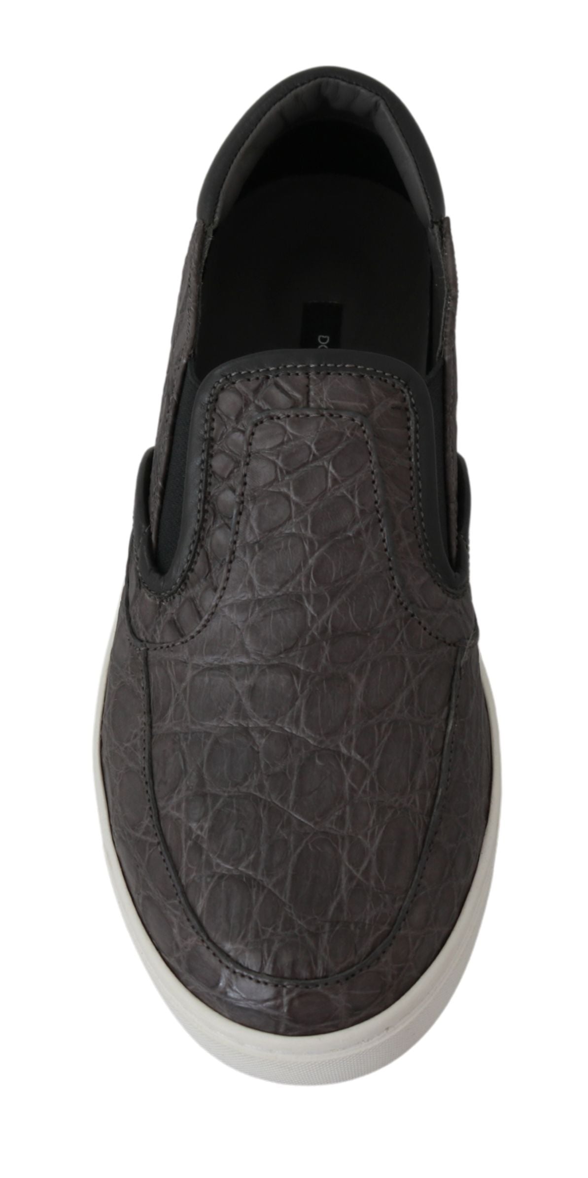 New Dolce & Gabbana Gray Leather Flat Caiman Mens Loafers Shoes