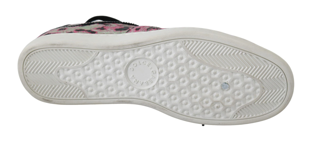 New Dolce & Gabbana Pink Leopard Print Training Leather Flat Sneakers