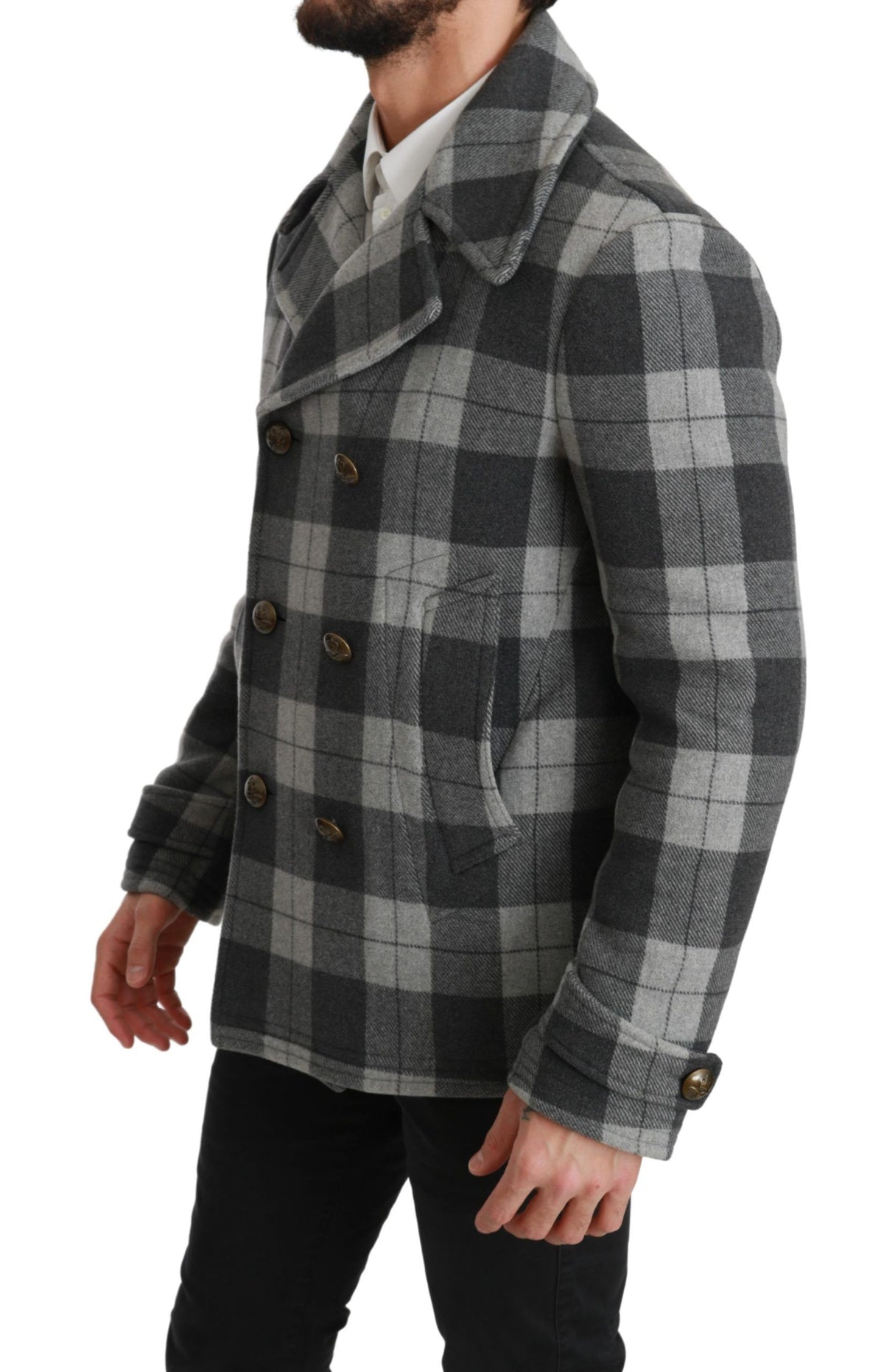 New Dolce & Gabbana Gray Check Wool Cashmere Coat Jacket