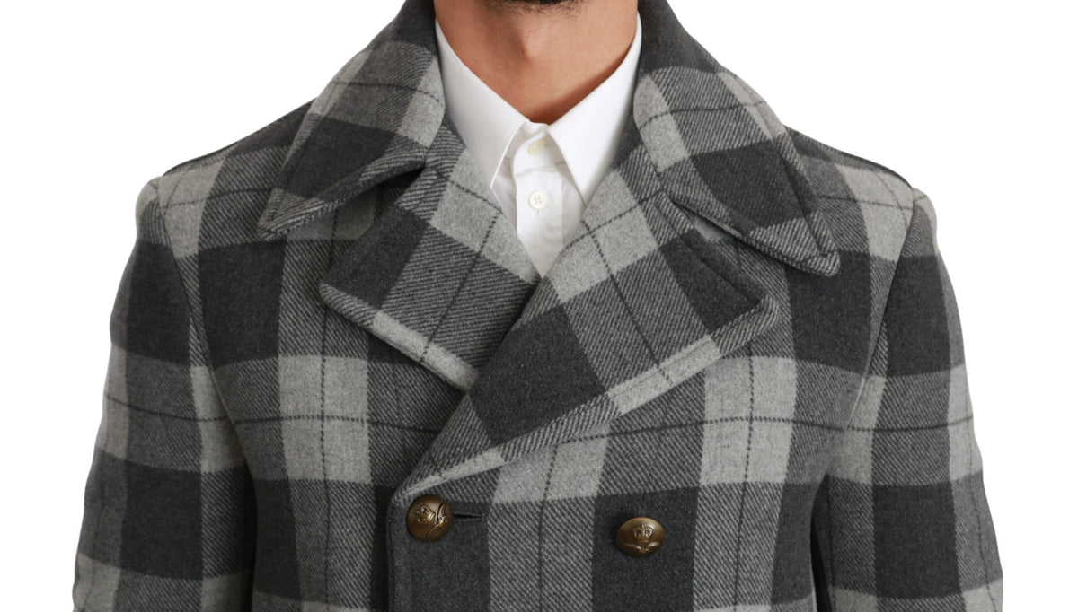 New Dolce & Gabbana Gray Check Wool Cashmere Coat Jacket