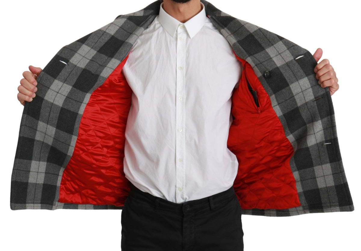 New Dolce & Gabbana Gray Check Wool Cashmere Coat Jacket