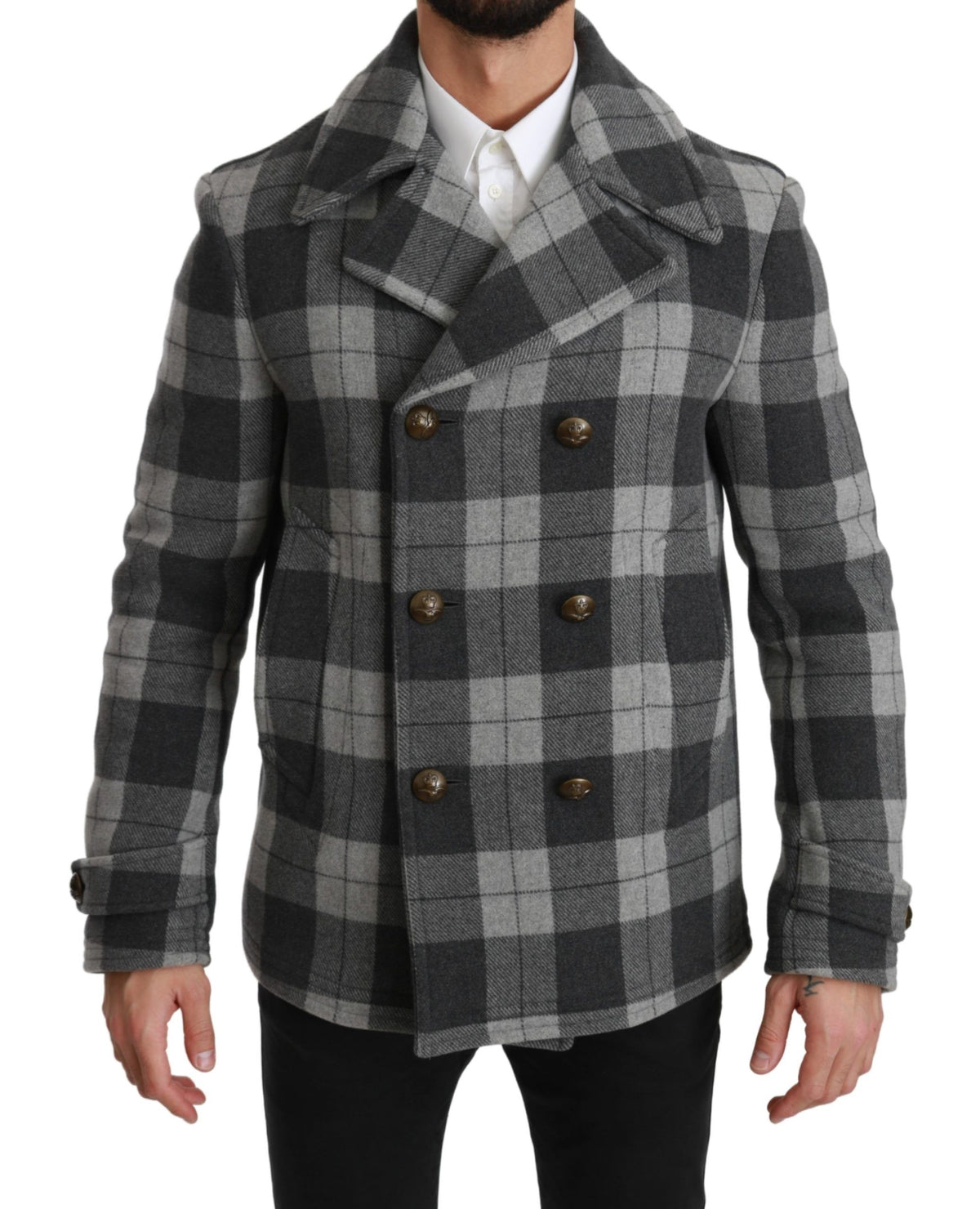 New Dolce & Gabbana Gray Check Wool Cashmere Coat Jacket