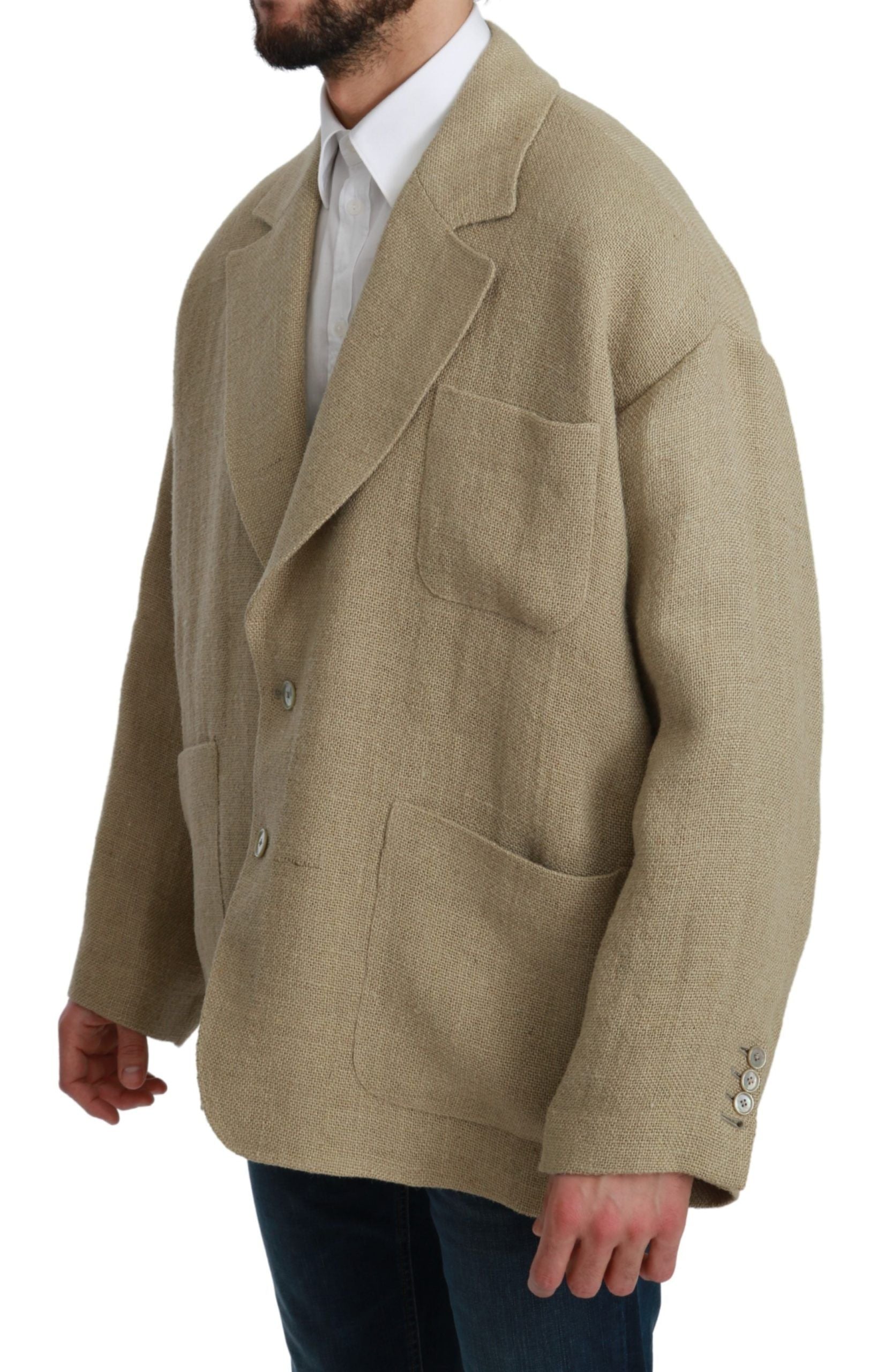 New Dolce & Gabbana Beige Jacket Coat 100% Jute Blazer Coat
