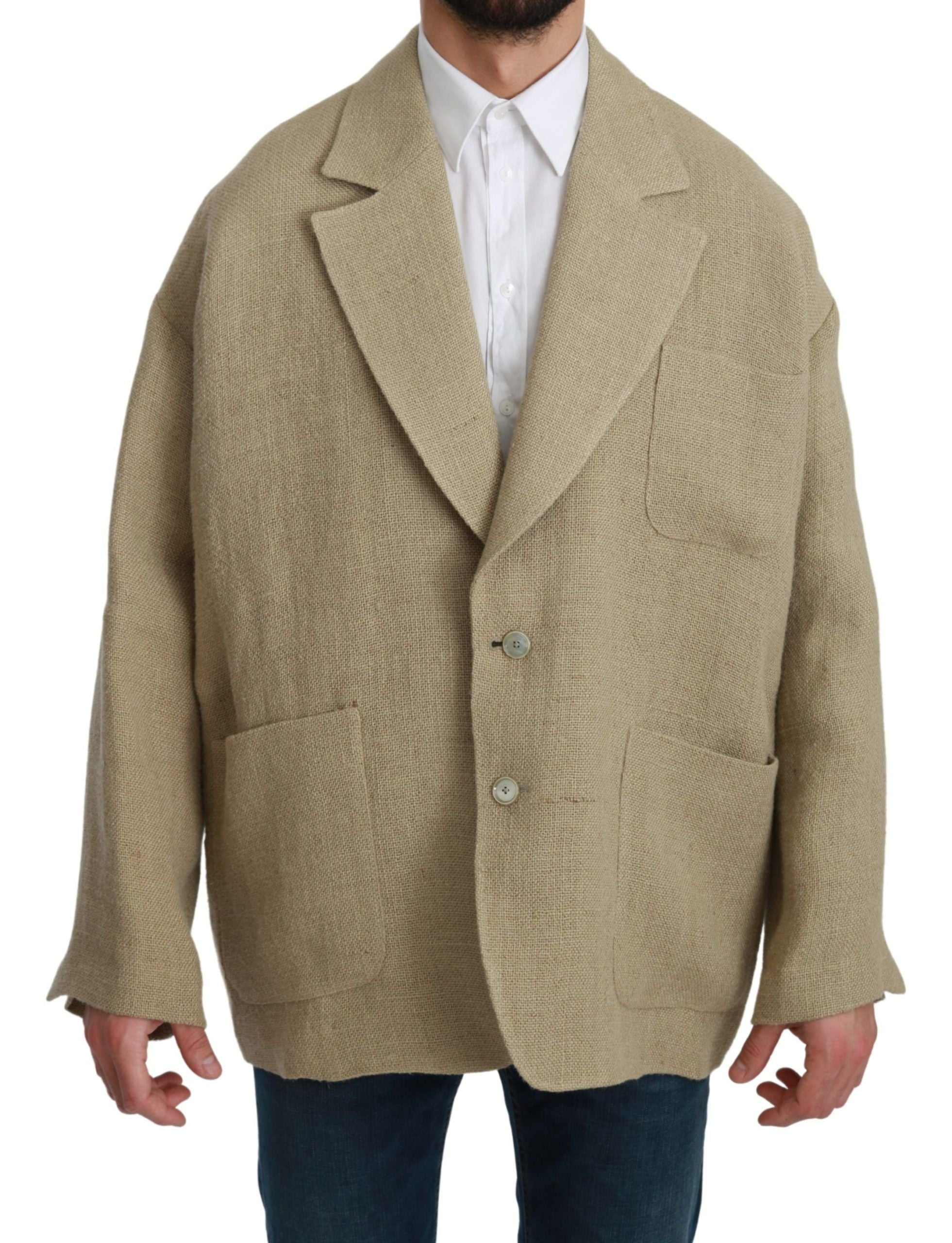 New Dolce & Gabbana Beige Jacket Coat 100% Jute Blazer Coat