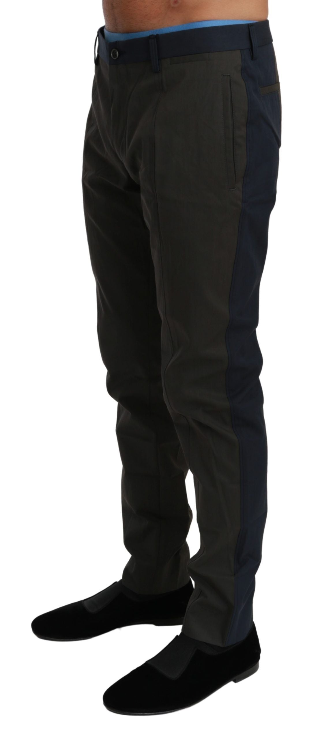 New Dolce & Gabbana Blue Gray Stripes Trouser Cotton Pants