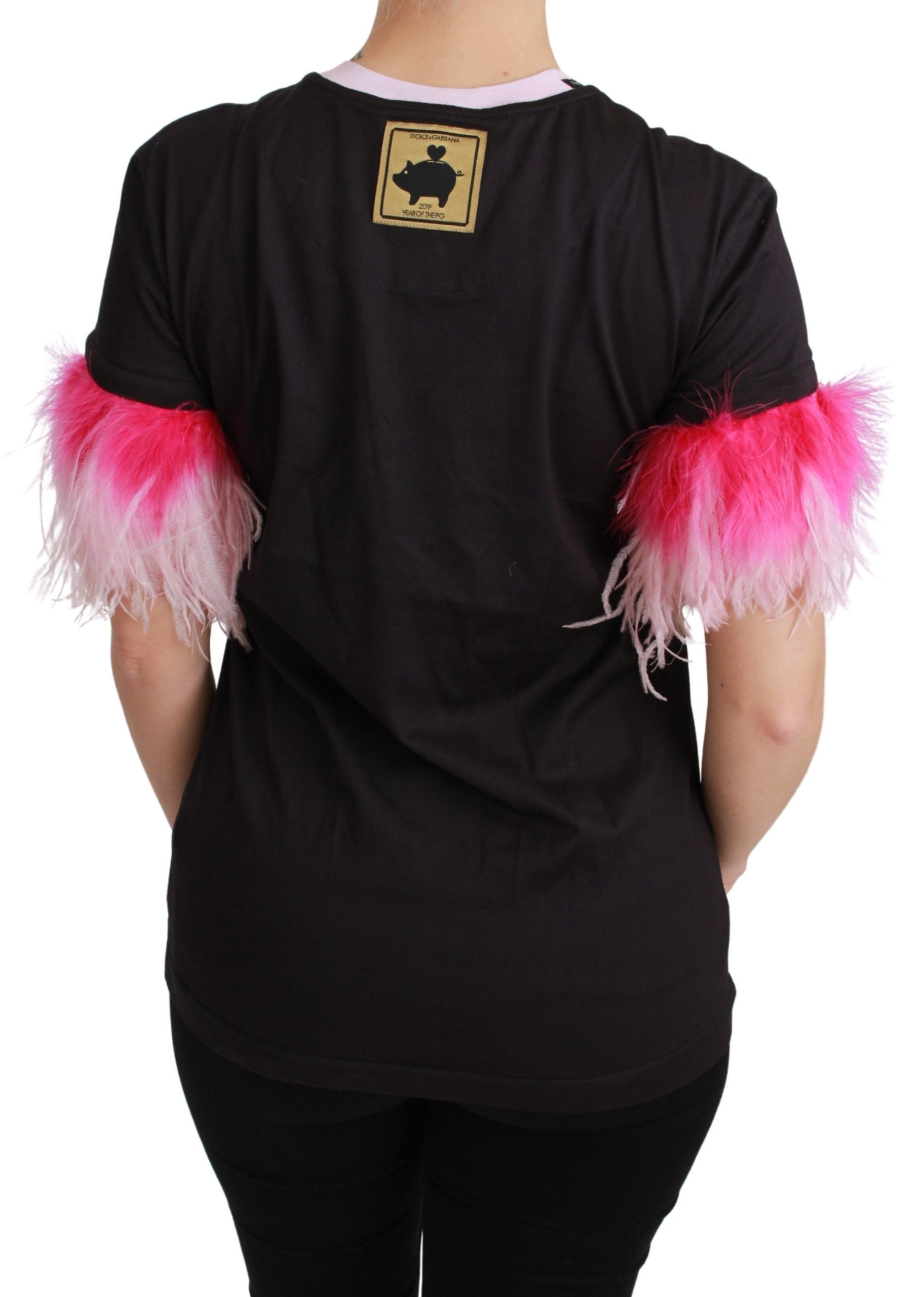 Dolce & Gabbana Black YEAR OF THE PIG Top Cotton T-shirt