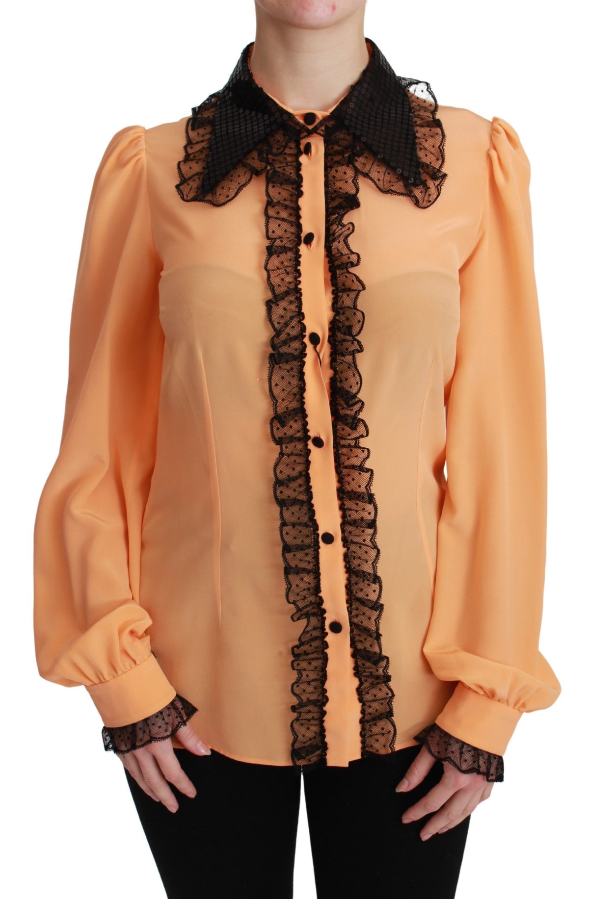 New Dolce & Gabbana Yellow Silk Sequin Lace Blouse Shirt
