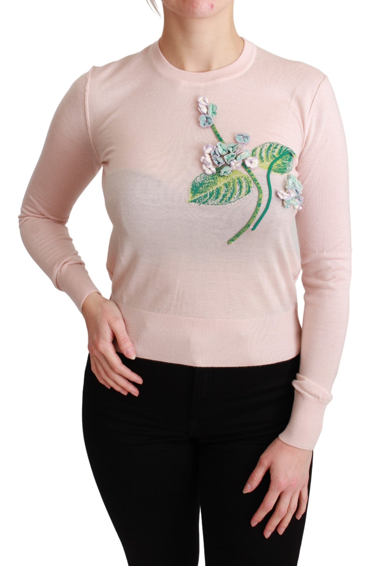 New Dolce & Gabbana Pink Floral Silk Cashmere Pullover Sweater