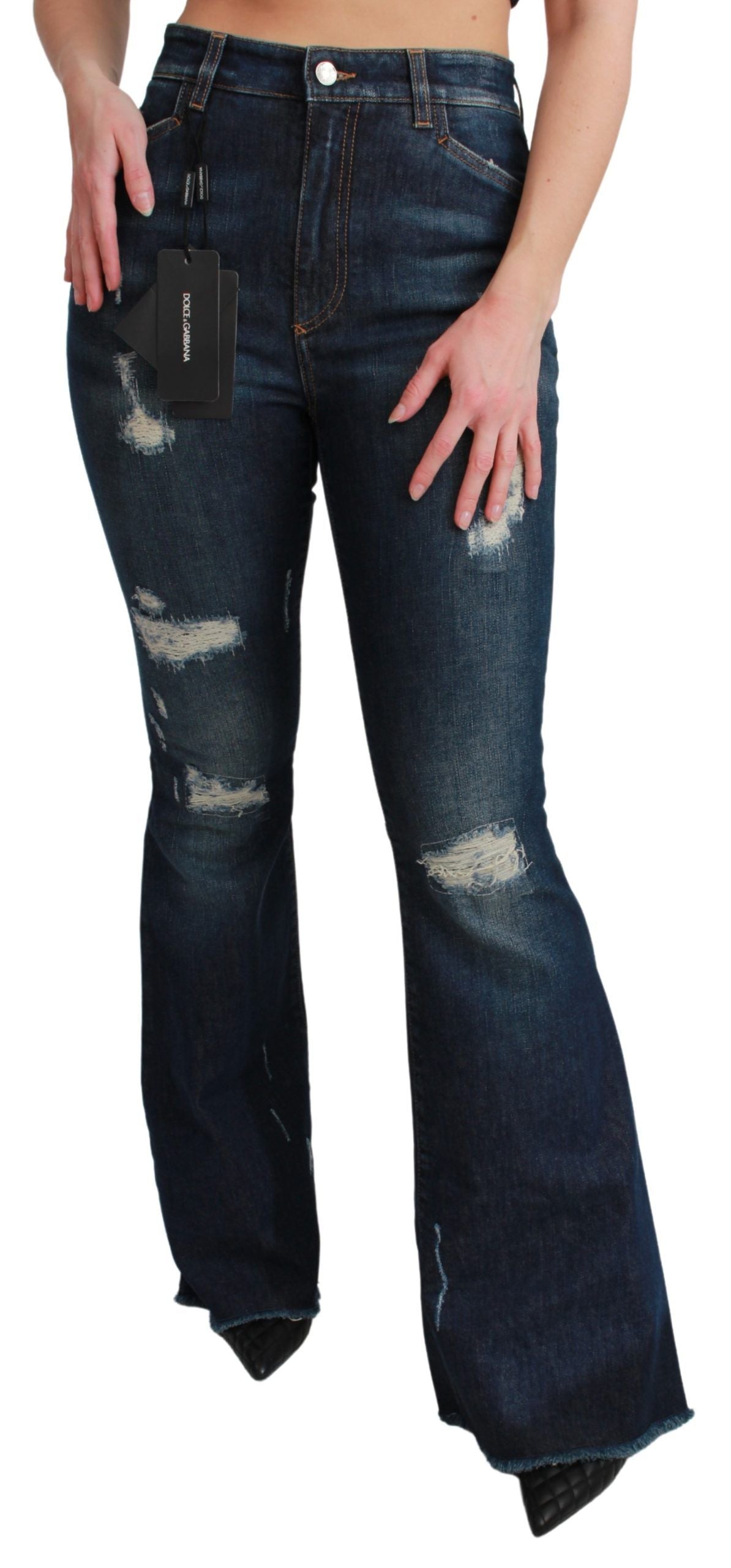 New Dolce & Gabbana Blue Denim Cotton Stretch Flared Jeans