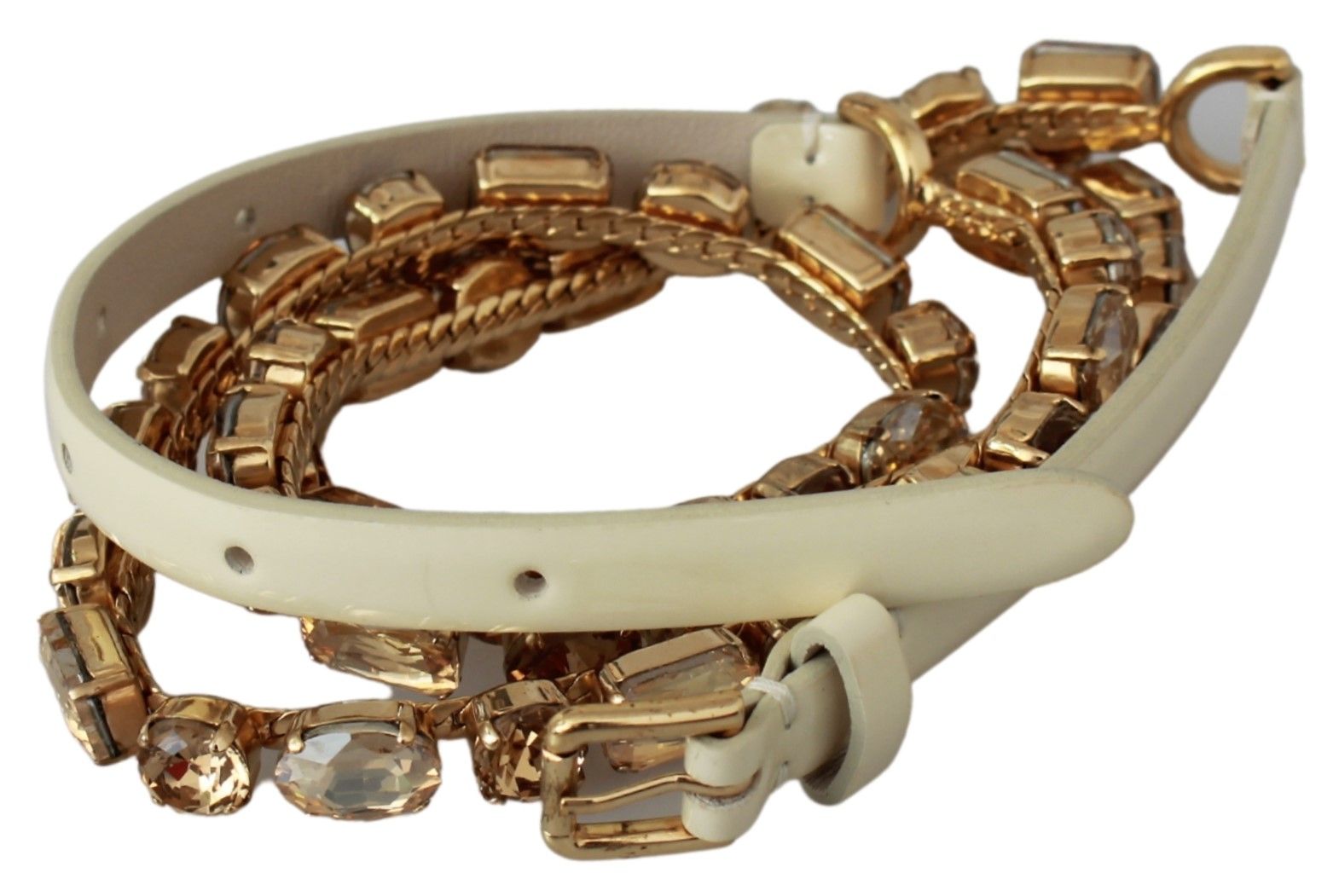 New Dolce & Gabbana White Leather Crystals Waist Belt