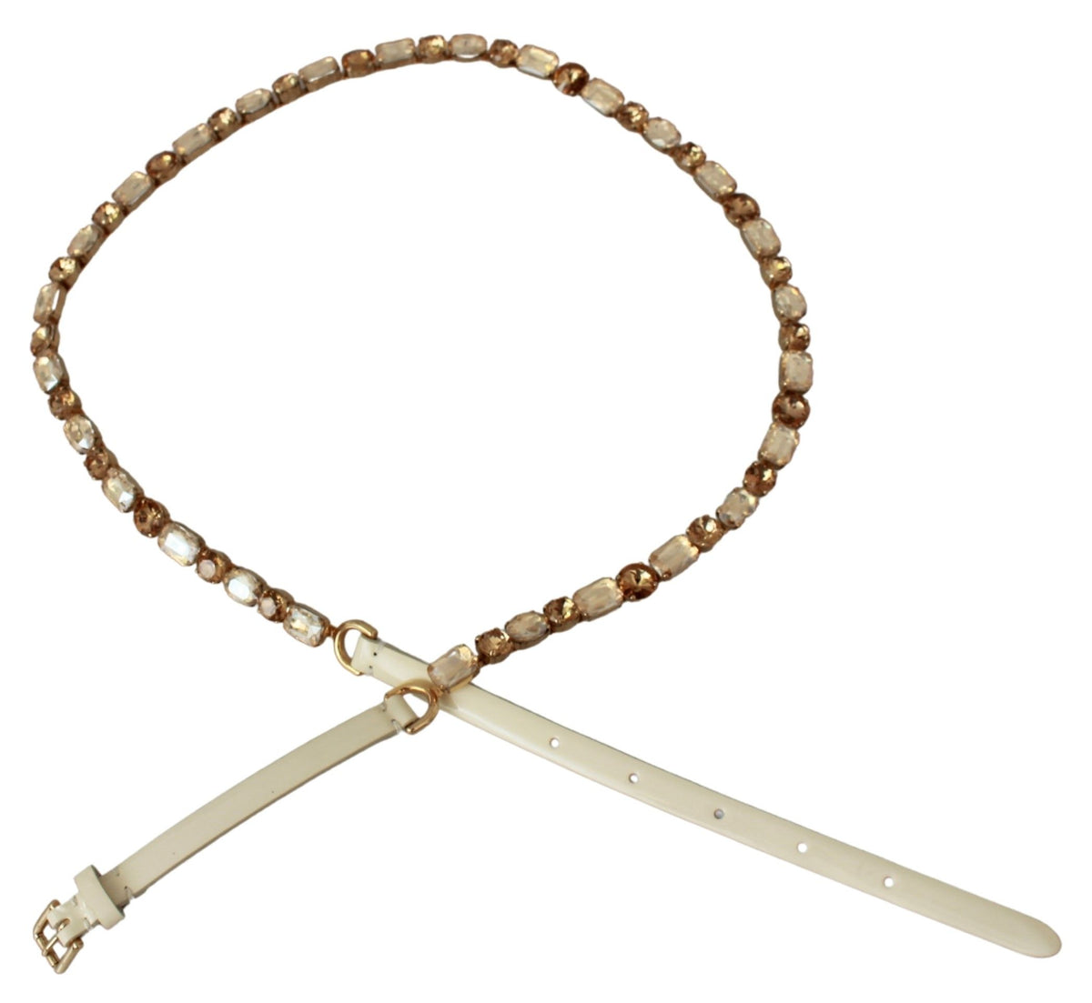 New Dolce & Gabbana White Leather Crystals Waist Belt