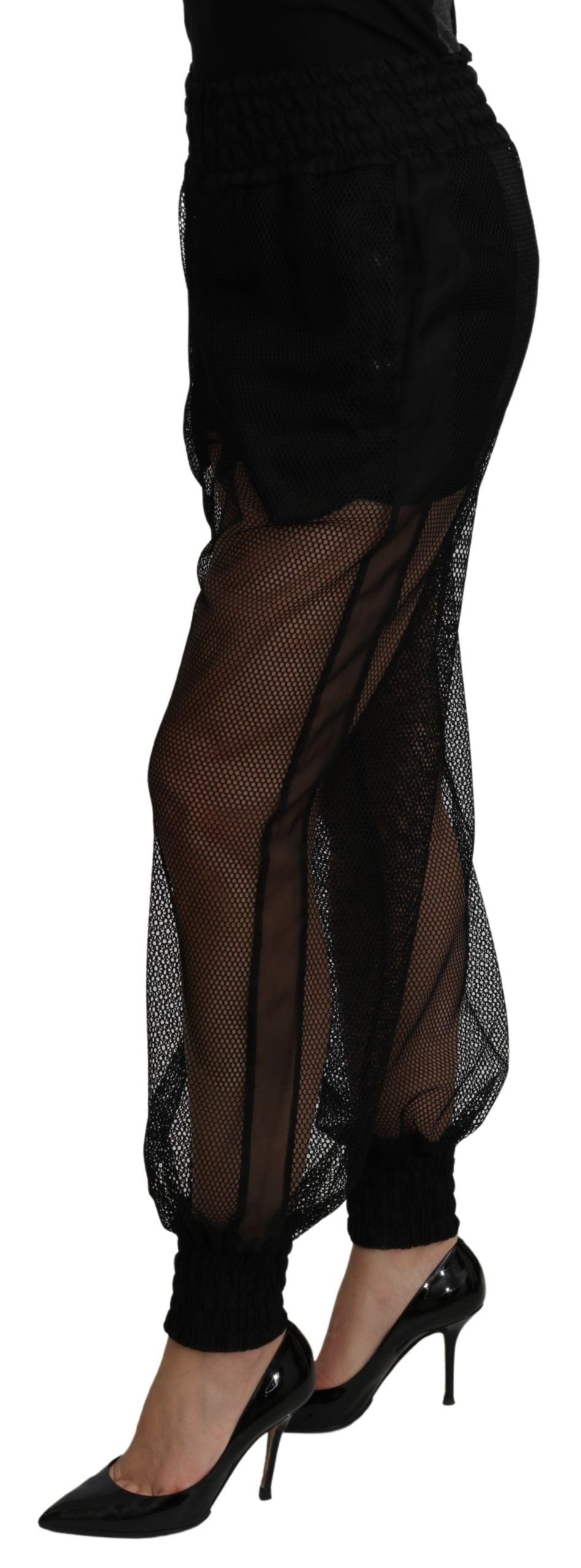 New Dolce & Gabbana Black See Through Jogger Polyester Pants