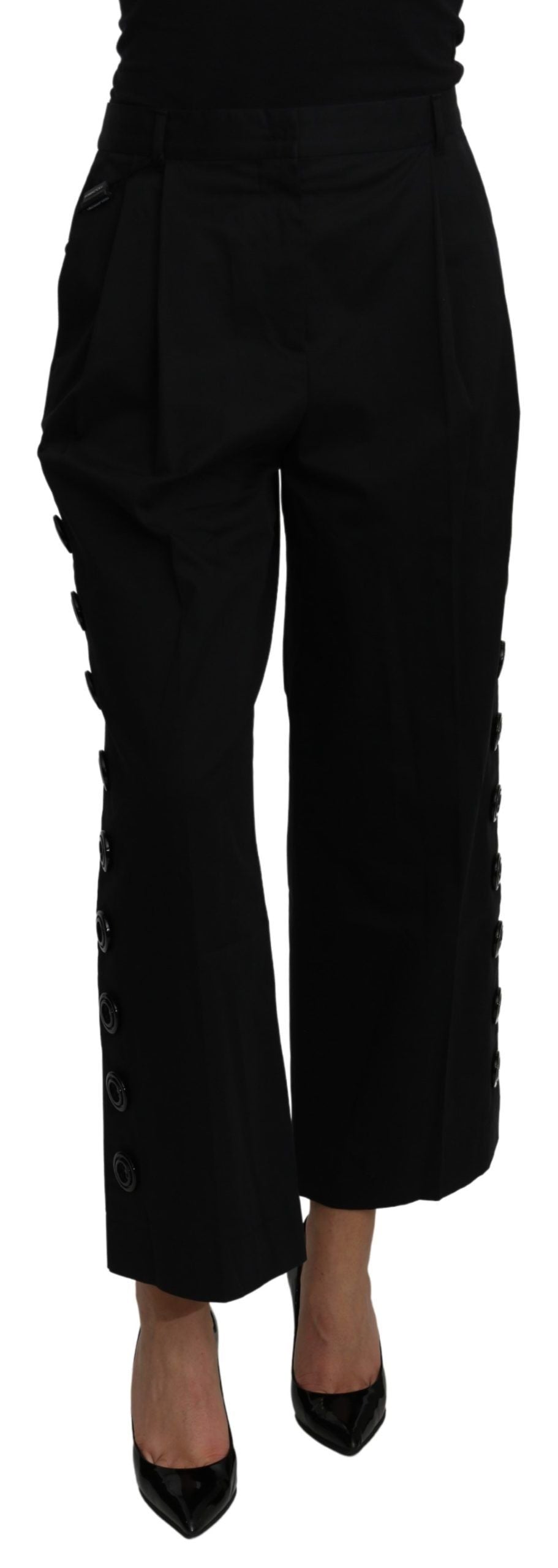 New Dolce & Gabbana Black High Waist Cropped Cotton Stretch Pants