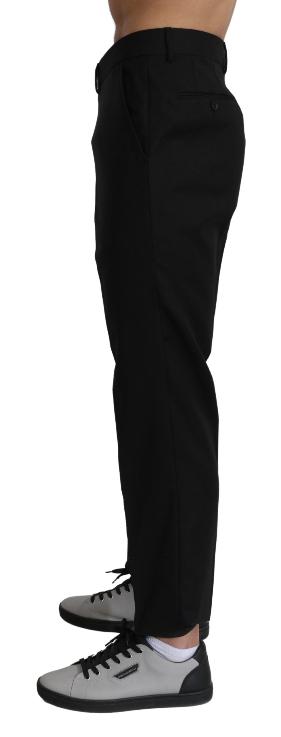 New Dolce & Gabbana Black Cotton Wool Formal Dress Pants