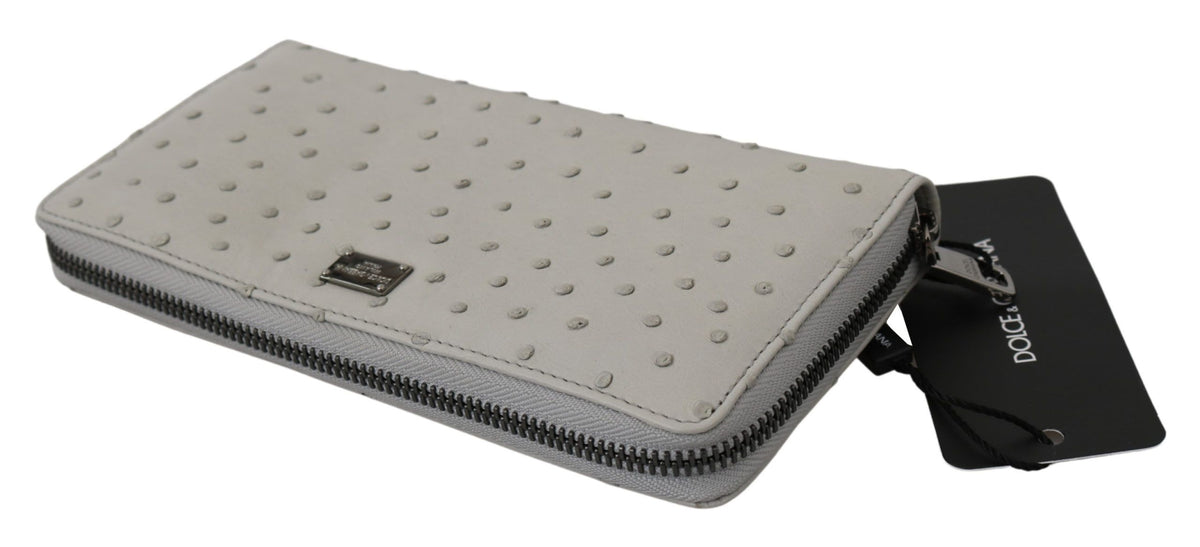 New Dolce & Gabbana White Ostrich Leather Continental Mens Clutch Wallet