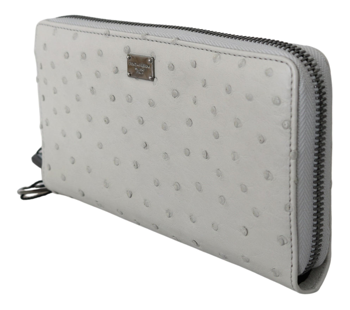 New Dolce & Gabbana White Ostrich Leather Continental Mens Clutch Wallet
