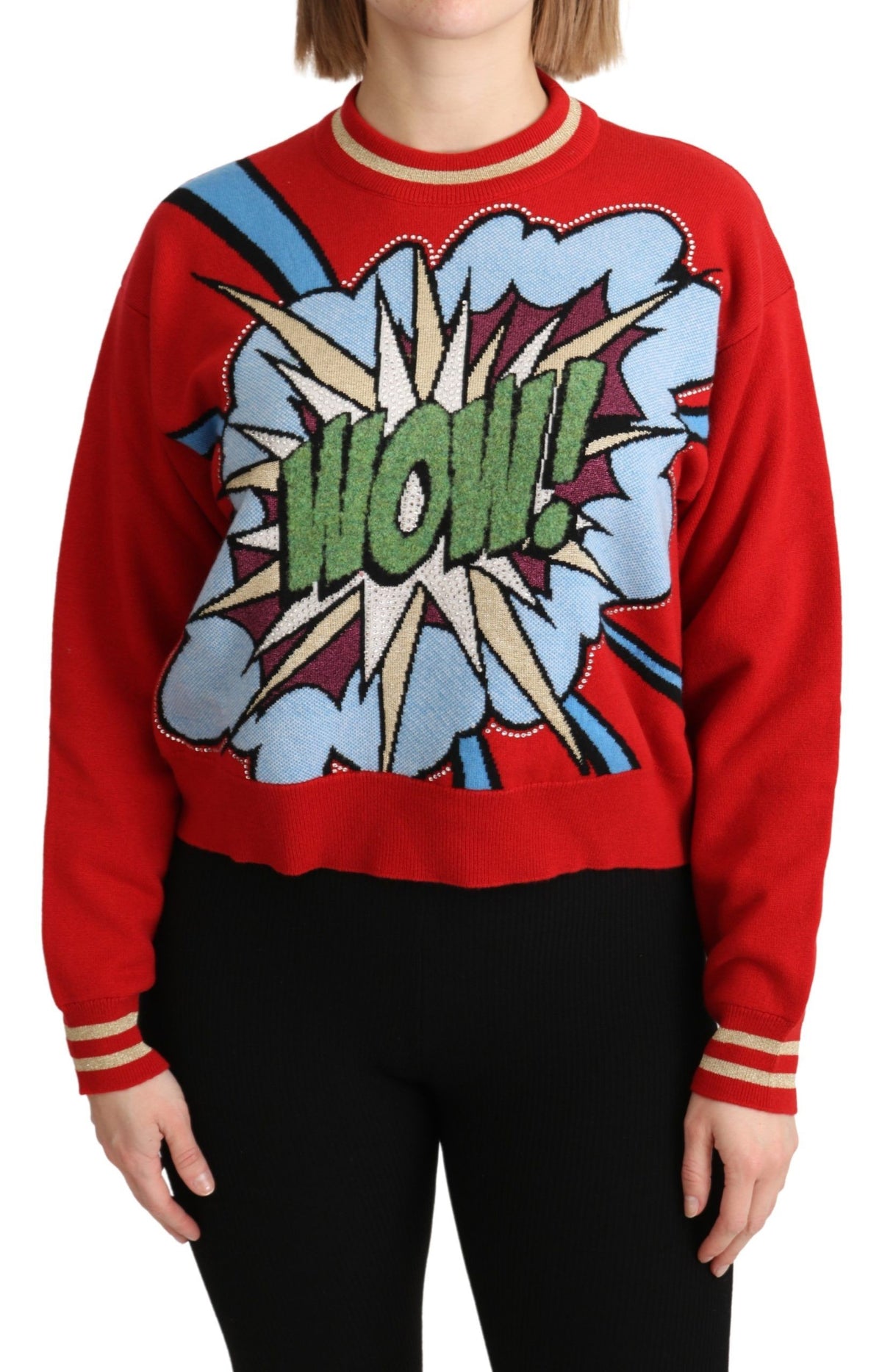 New Dolce & Gabbana Red Knitted Cashmere Cartoon Top Sweater