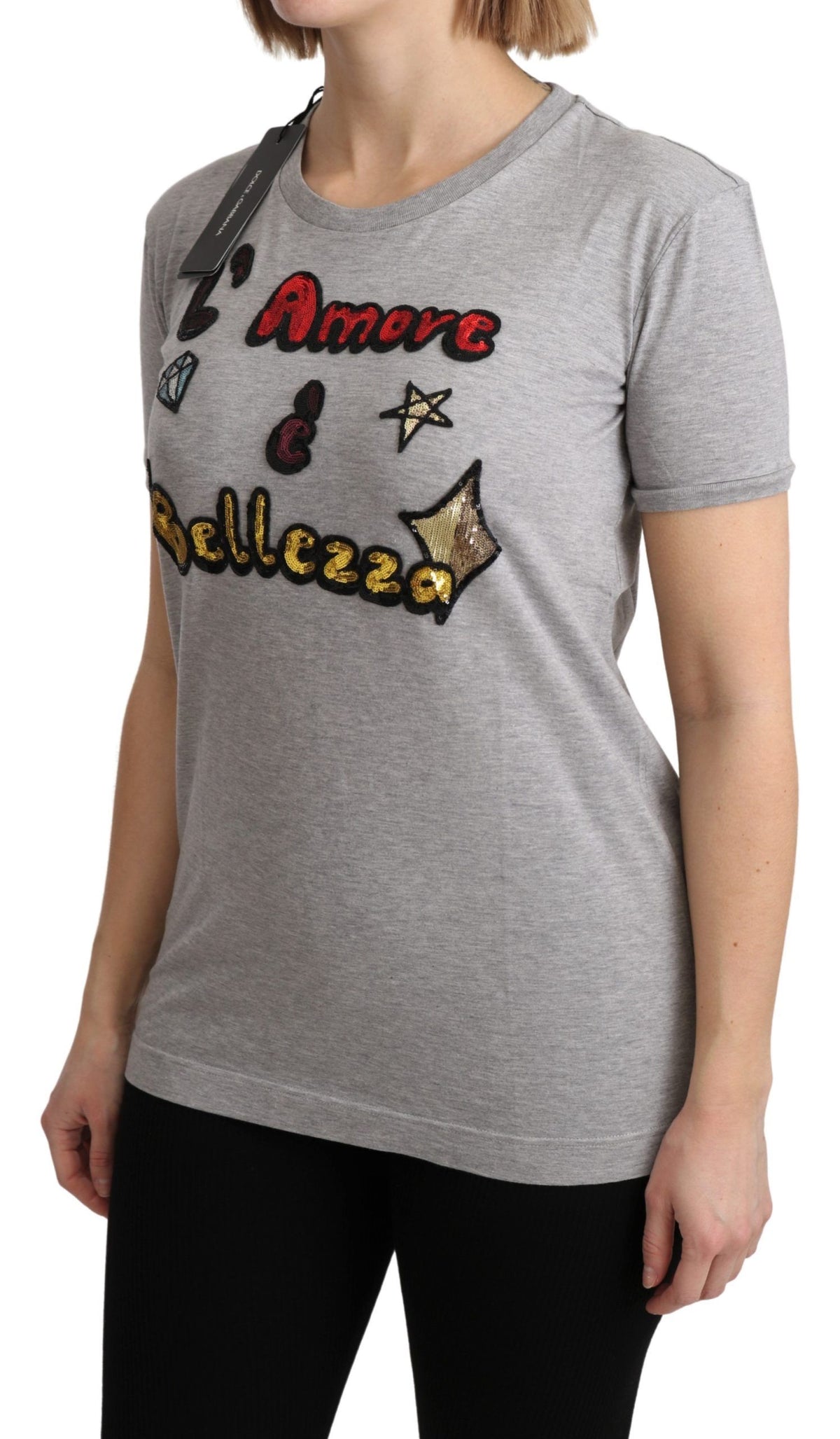 New Dolce & Gabbana Gray Cotton Amore e Bellezza Top T-shirt
