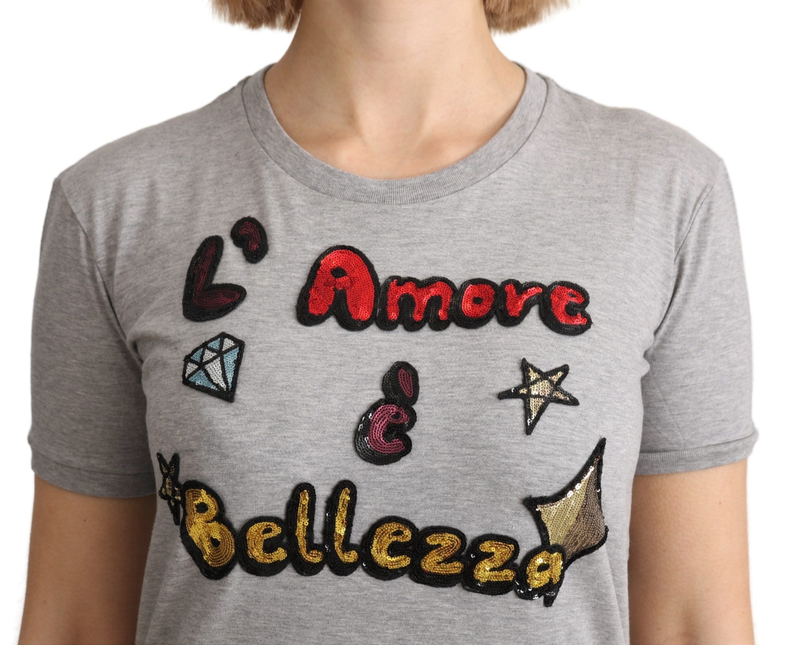 New Dolce & Gabbana Gray Cotton Amore e Bellezza Top T-shirt