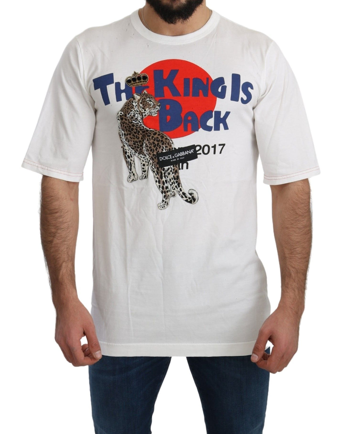 New Dolce & Gabbana White Leopard Royal Top T-shirt