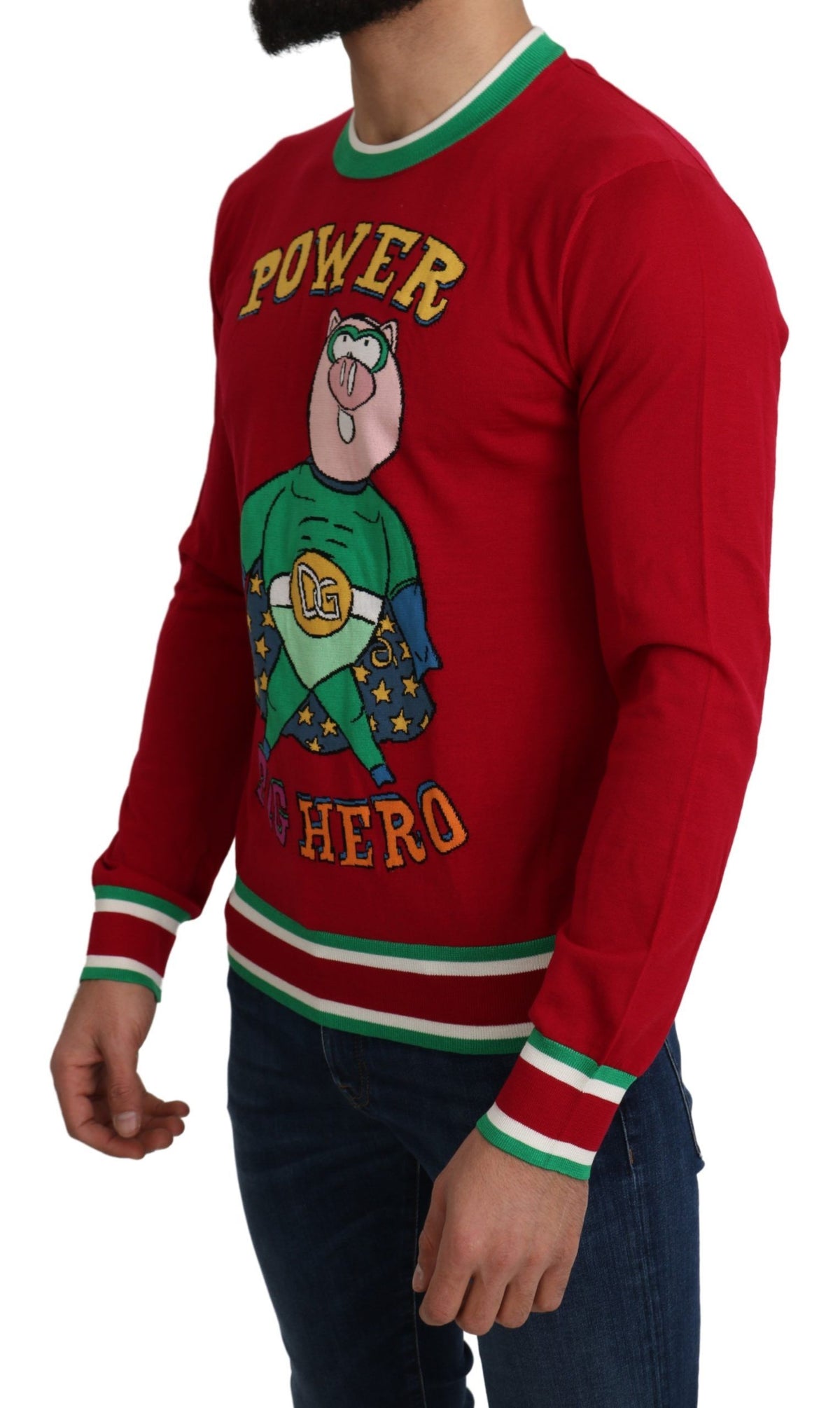 New Dolce & Gabbana Red Wool Silk Pig of the Year Sweater