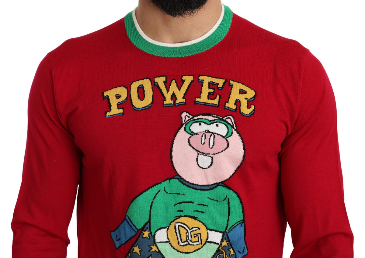 New Dolce & Gabbana Red Wool Silk Pig of the Year Sweater