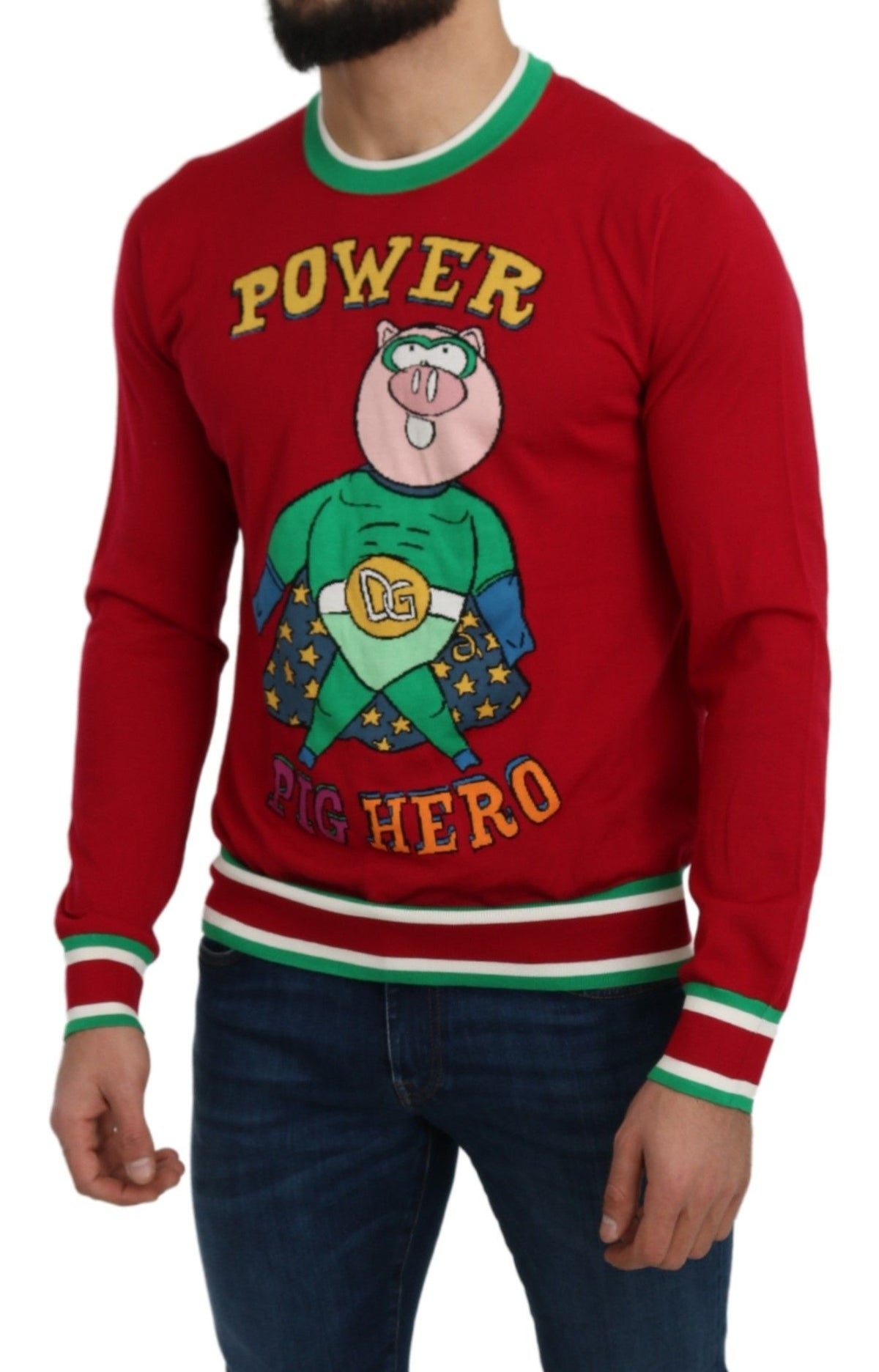 New Dolce & Gabbana Red Wool Silk Pig of the Year Sweater