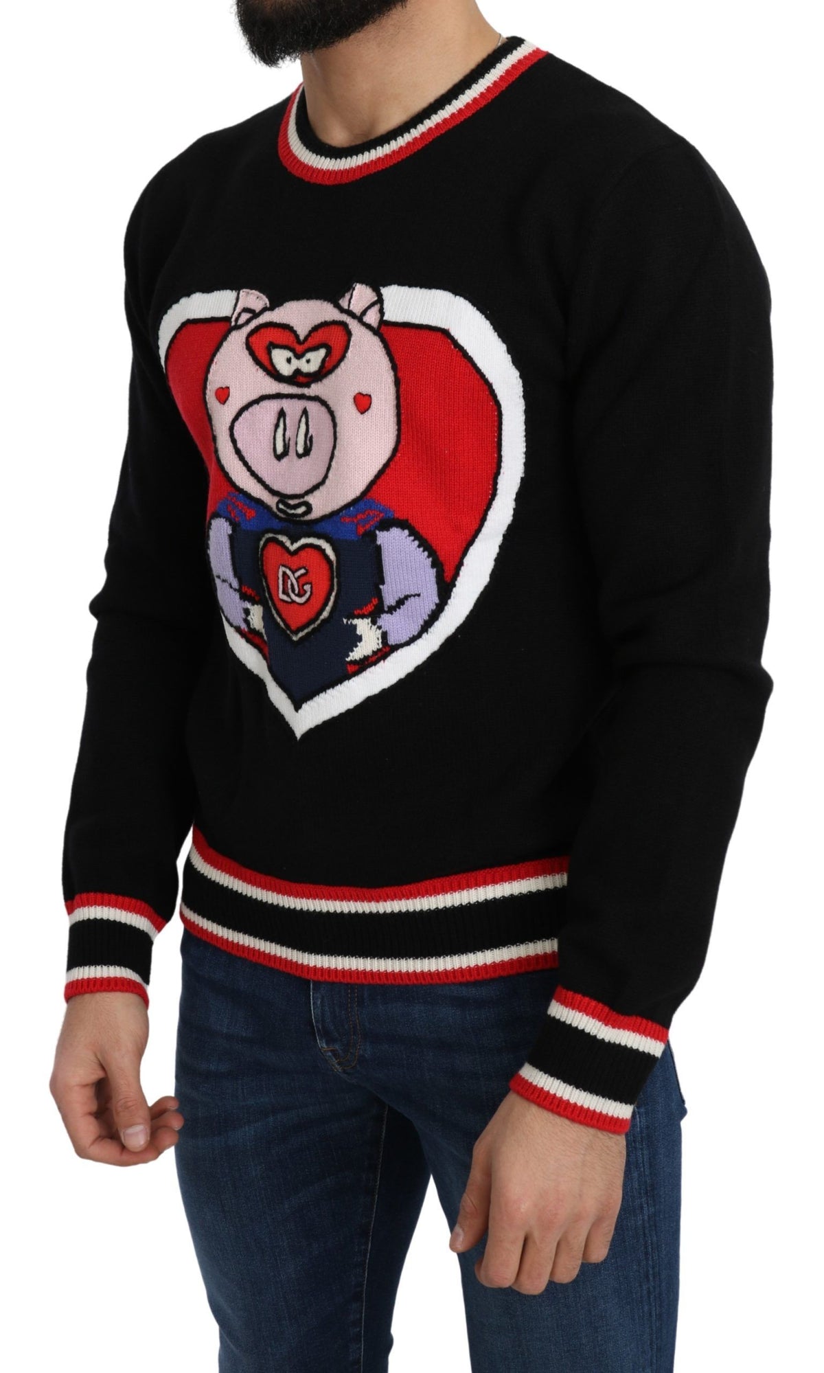 New Dolce & Gabbana Black Cashmere Pig of the Year Pullover Sweater
