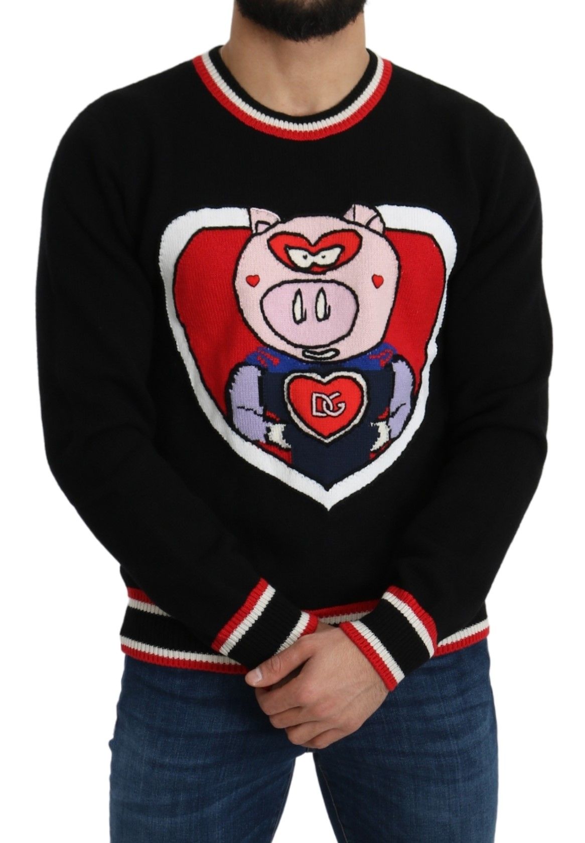 New Dolce & Gabbana Black Cashmere Pig of the Year Pullover Sweater