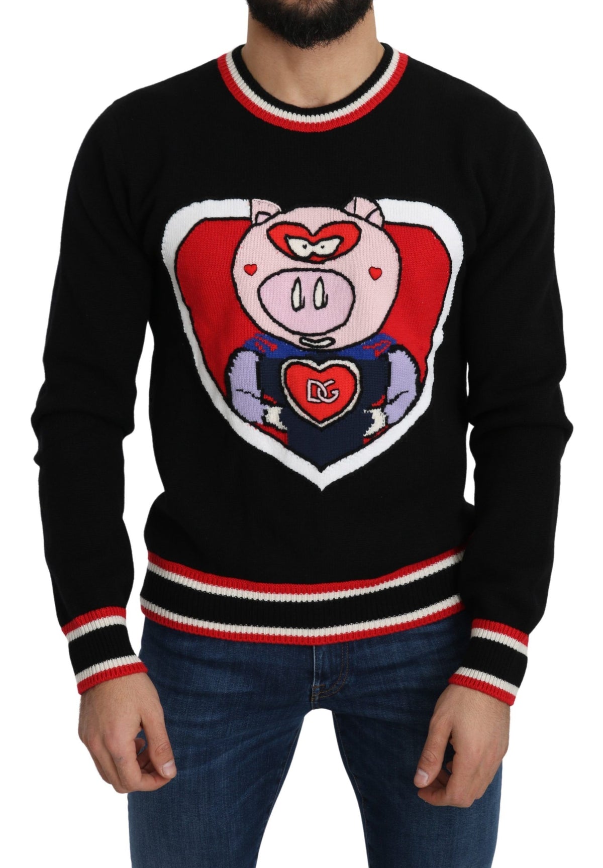 New Dolce & Gabbana Black Cashmere Pig of the Year Pullover Sweater