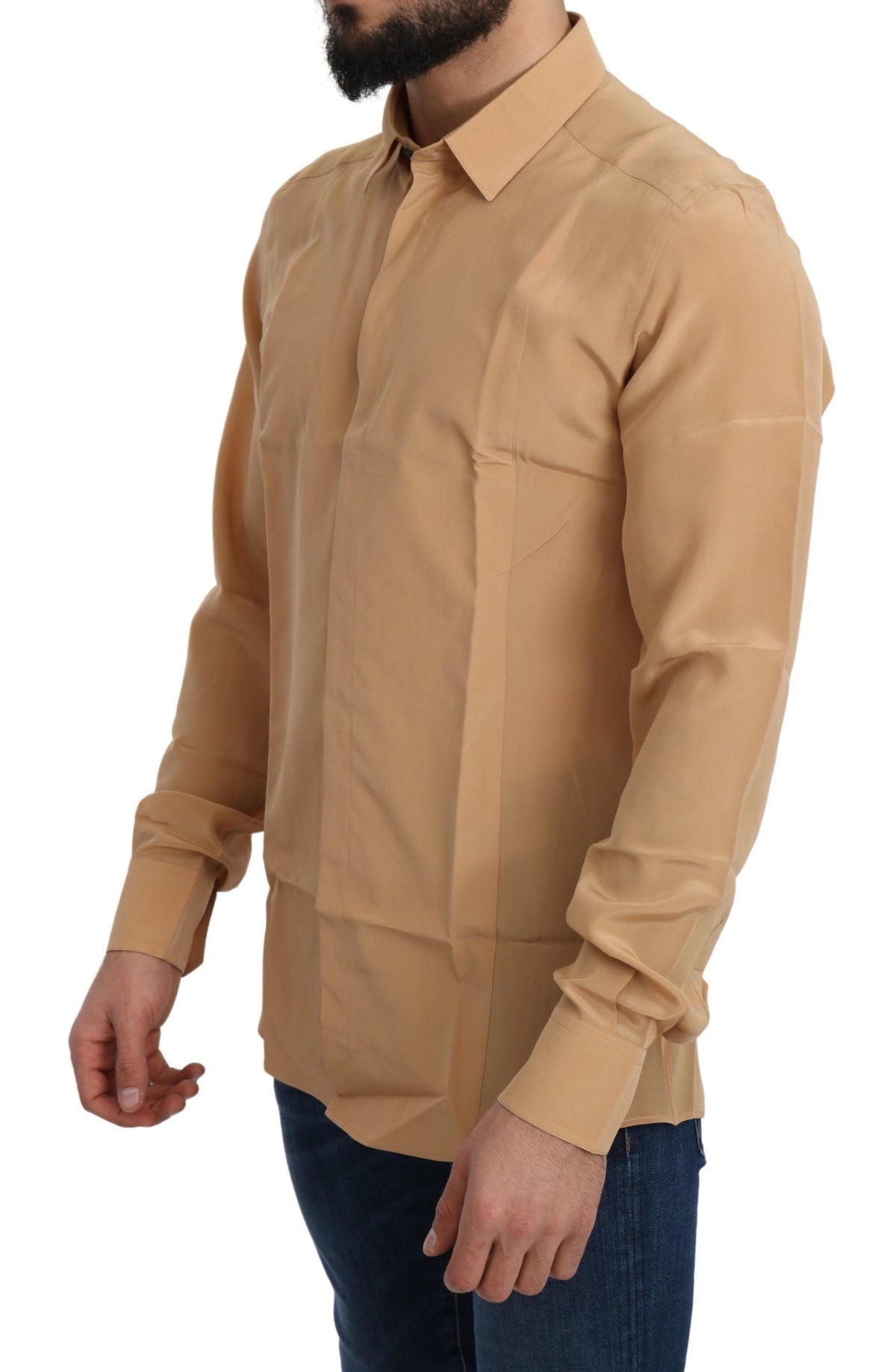 New Dolce & Gabbana Yellow 100% Silk GOLD Top Slim Shirt