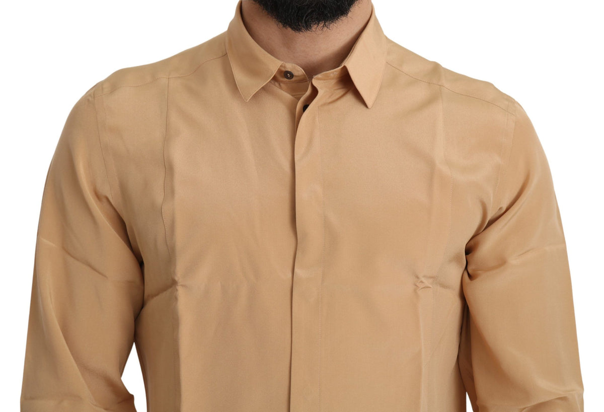 New Dolce & Gabbana Elegant Yellow Silk Men's Formal Shirt