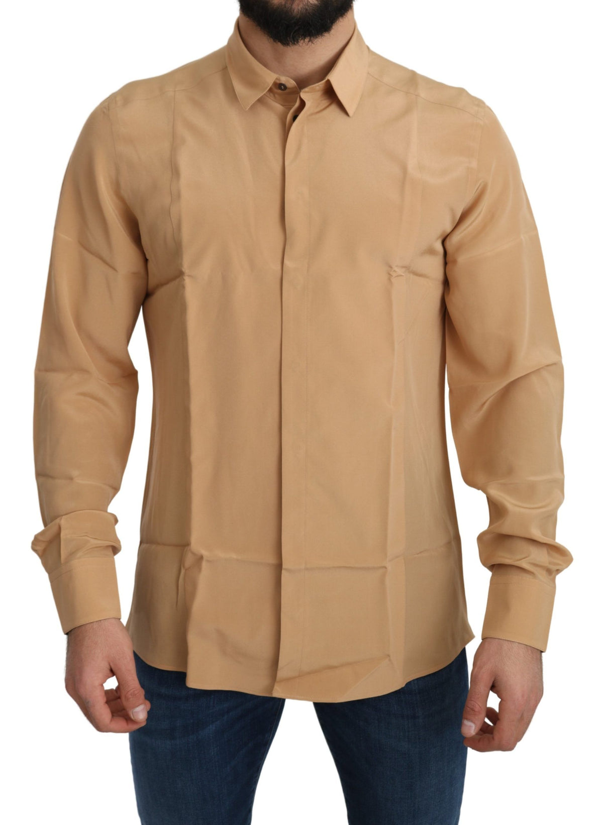 New Dolce & Gabbana Yellow 100% Silk GOLD Top Slim Shirt