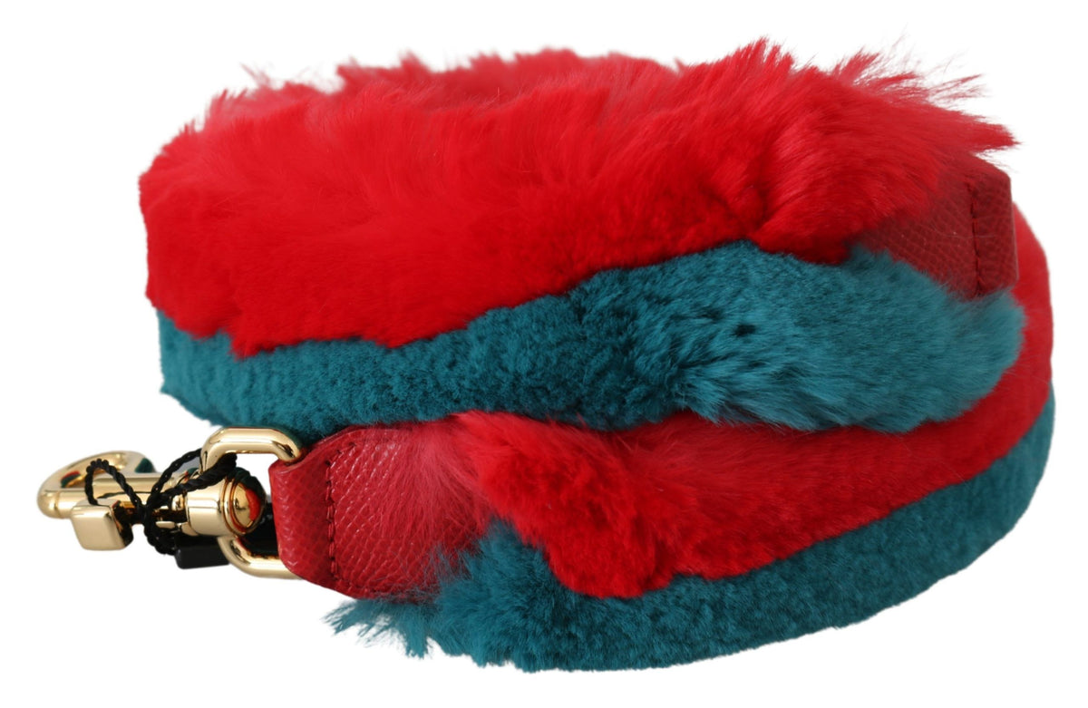 Dolce & Gabbana Red Blue Rabbit Fur Leather Shoulder Strap, new with tags – image 2 of 3
