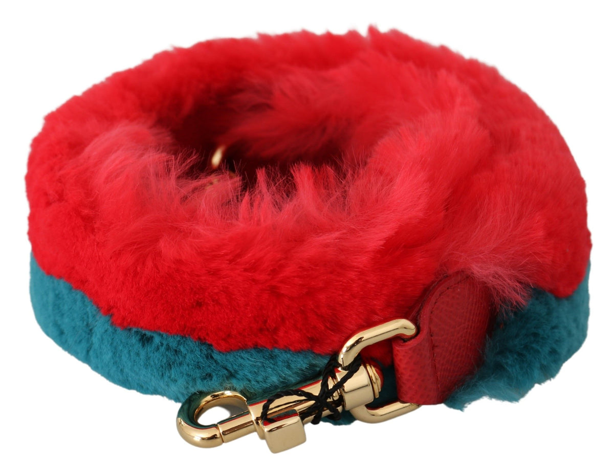 Dolce & Gabbana Red Blue Rabbit Fur Leather Shoulder Strap, new with tags – image 1 of 3