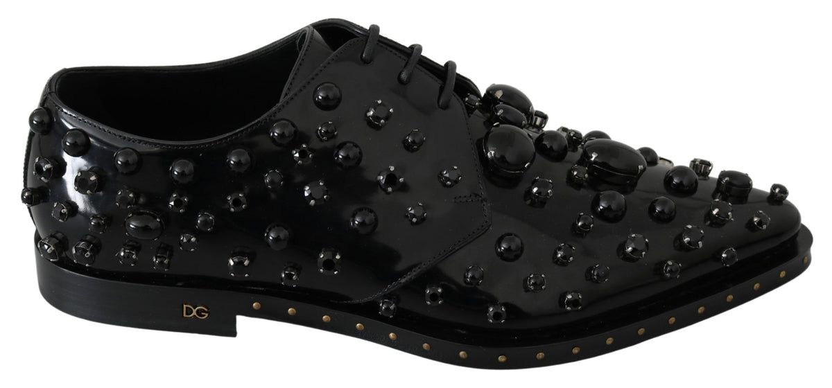 New Dolce & Gabbana Black Leather Crystals Dress Broque Shoes