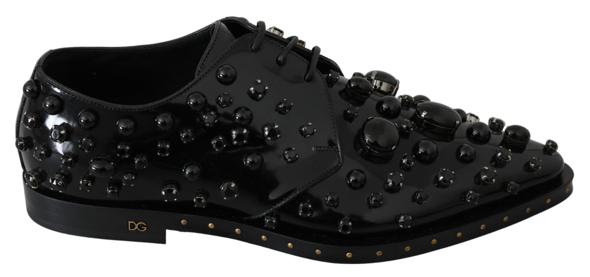 New Dolce & Gabbana Black Leather Crystals Dress Broque Shoes