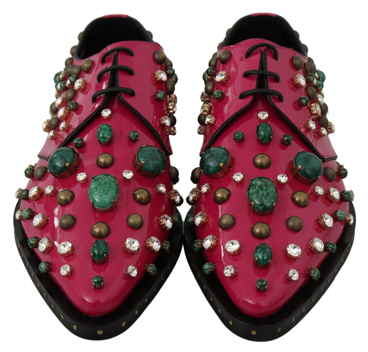New Dolce & Gabbana Pink Leather Crystals Dress Broque Shoes