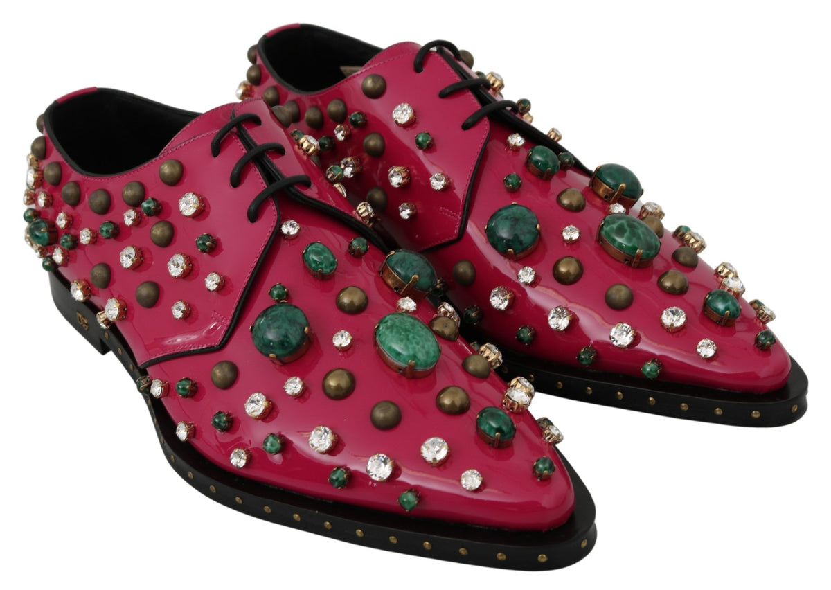 New Dolce & Gabbana Pink Leather Crystals Dress Broque Shoes