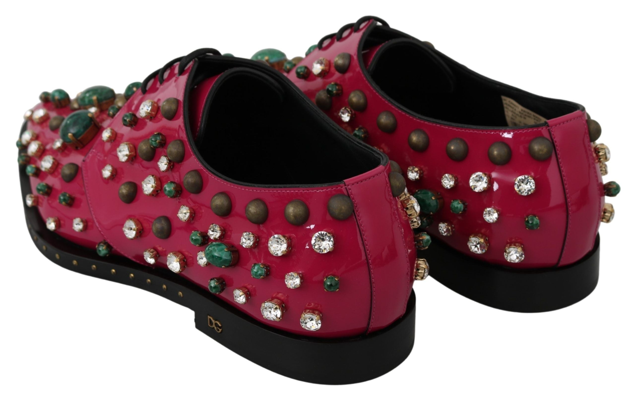 New Dolce & Gabbana Pink Leather Crystals Dress Broque Shoes