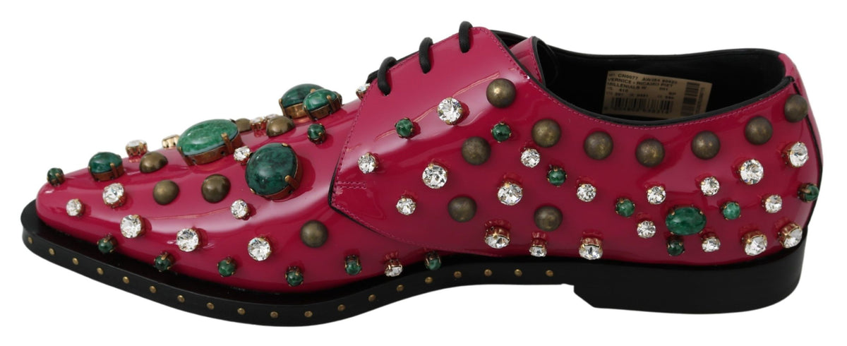 New Dolce & Gabbana Pink Leather Crystals Dress Broque Shoes