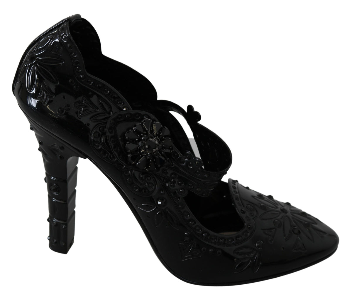 New Dolce & Gabbana Black Floral Crystal CINDERELLA Heels Shoes