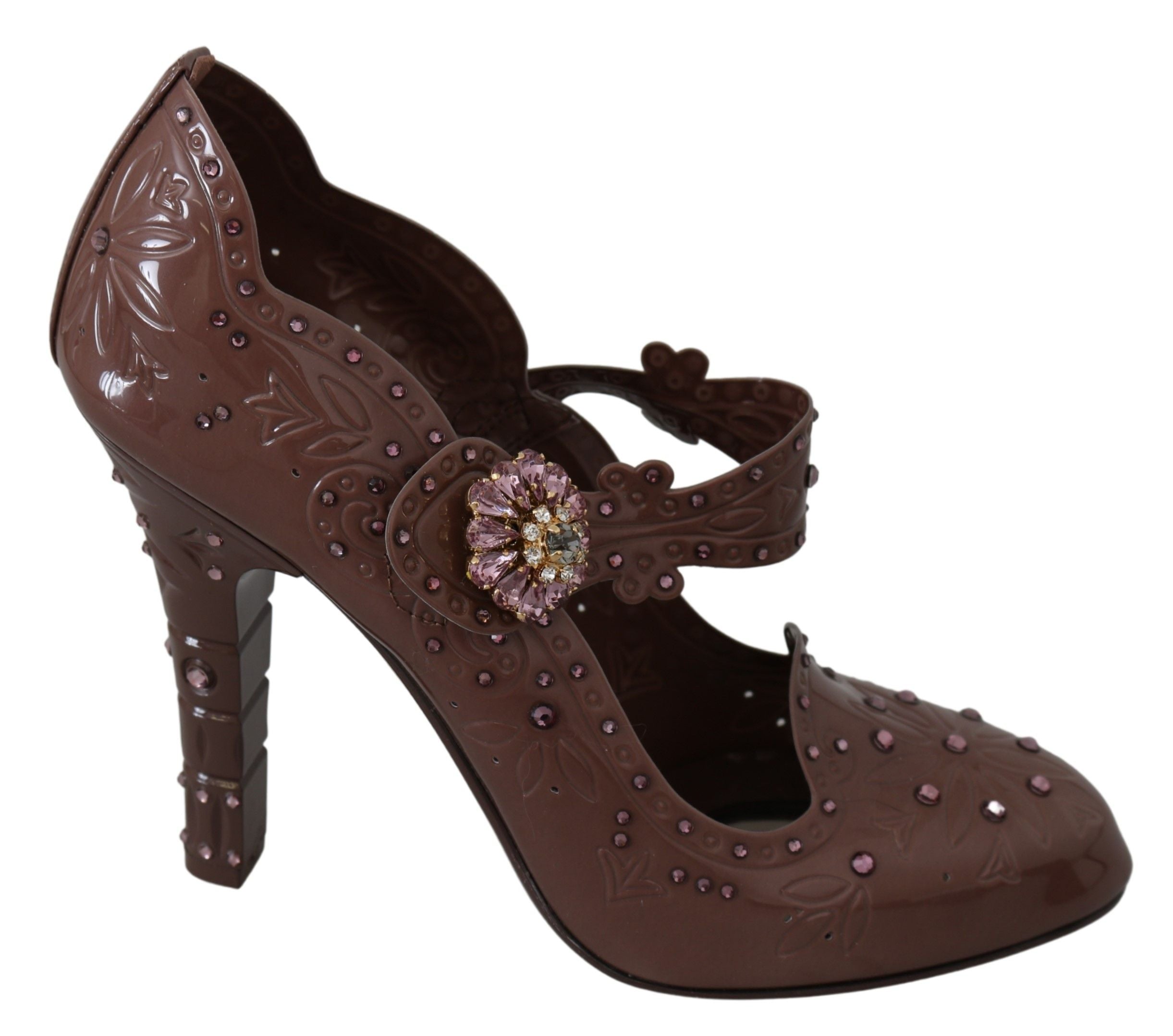 New Dolce & Gabbana Brown Floral Crystal CINDERELLA Heels Shoes