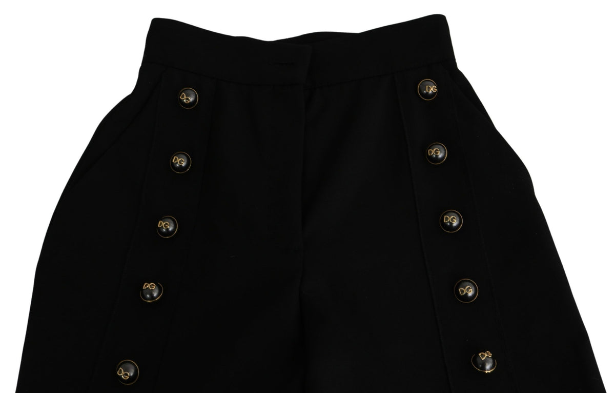 New Dolce & Gabbana Black Wide Wool Leg Cropped Trouser Pant