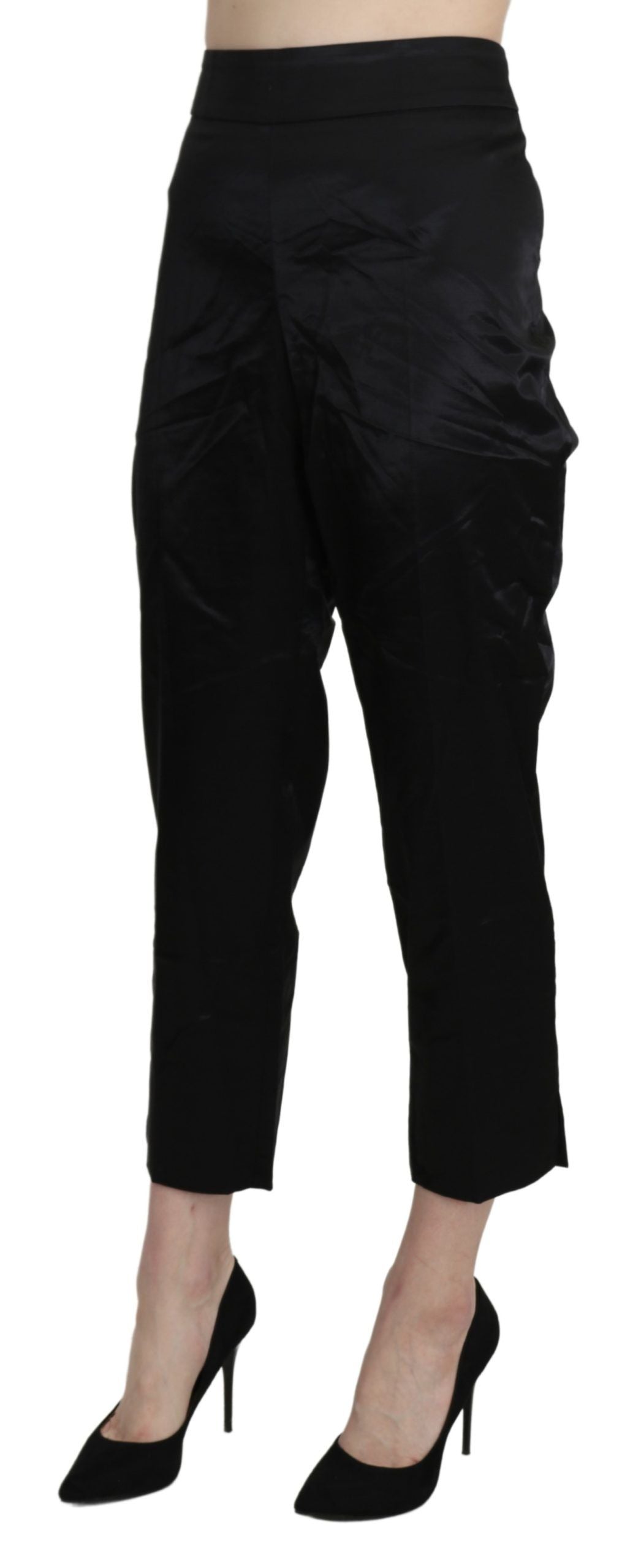 New BENCIVENGA Black High Waist Straight Cropped Dress Trouser Pants
