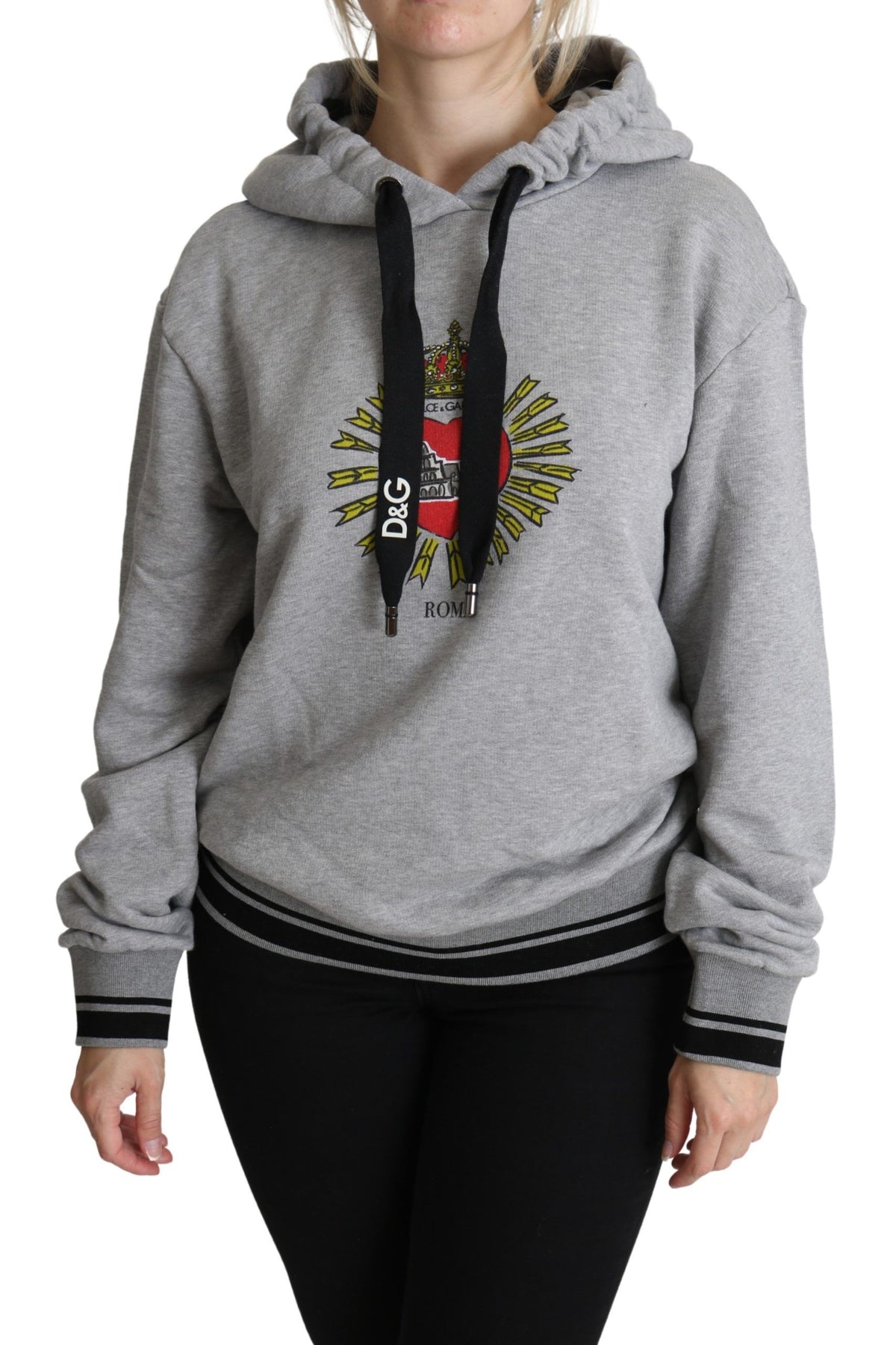 New Dolce & Gabbana Gray Printed Hooded Exclusive Logo Sweater