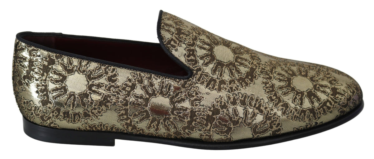 New Dolce & Gabbana Gold Jacquard Flats Mens Loafers Shoes